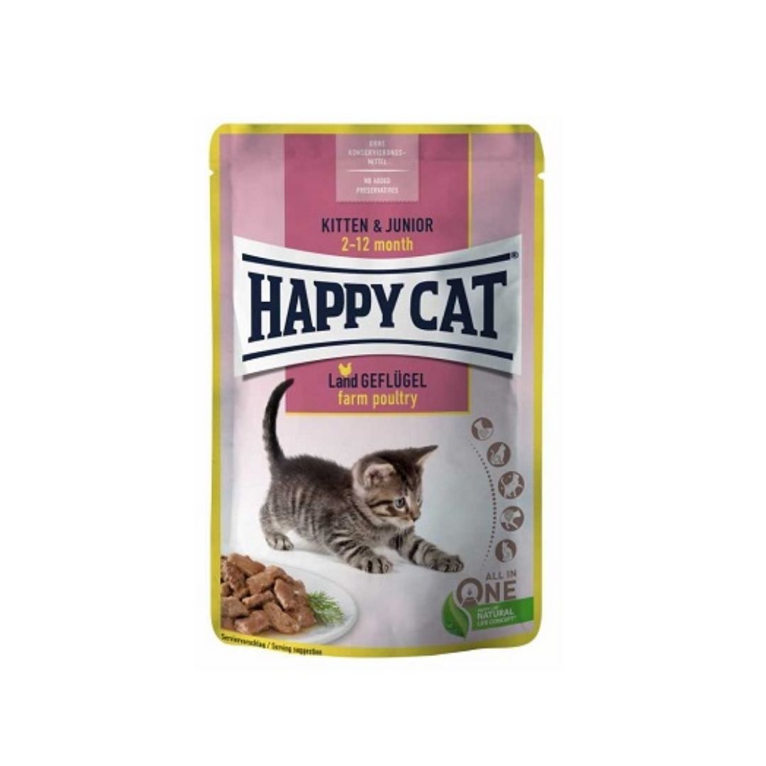 Happy Cat Kitten & Junior Farm Duck Jelly Pouch - 85 gm