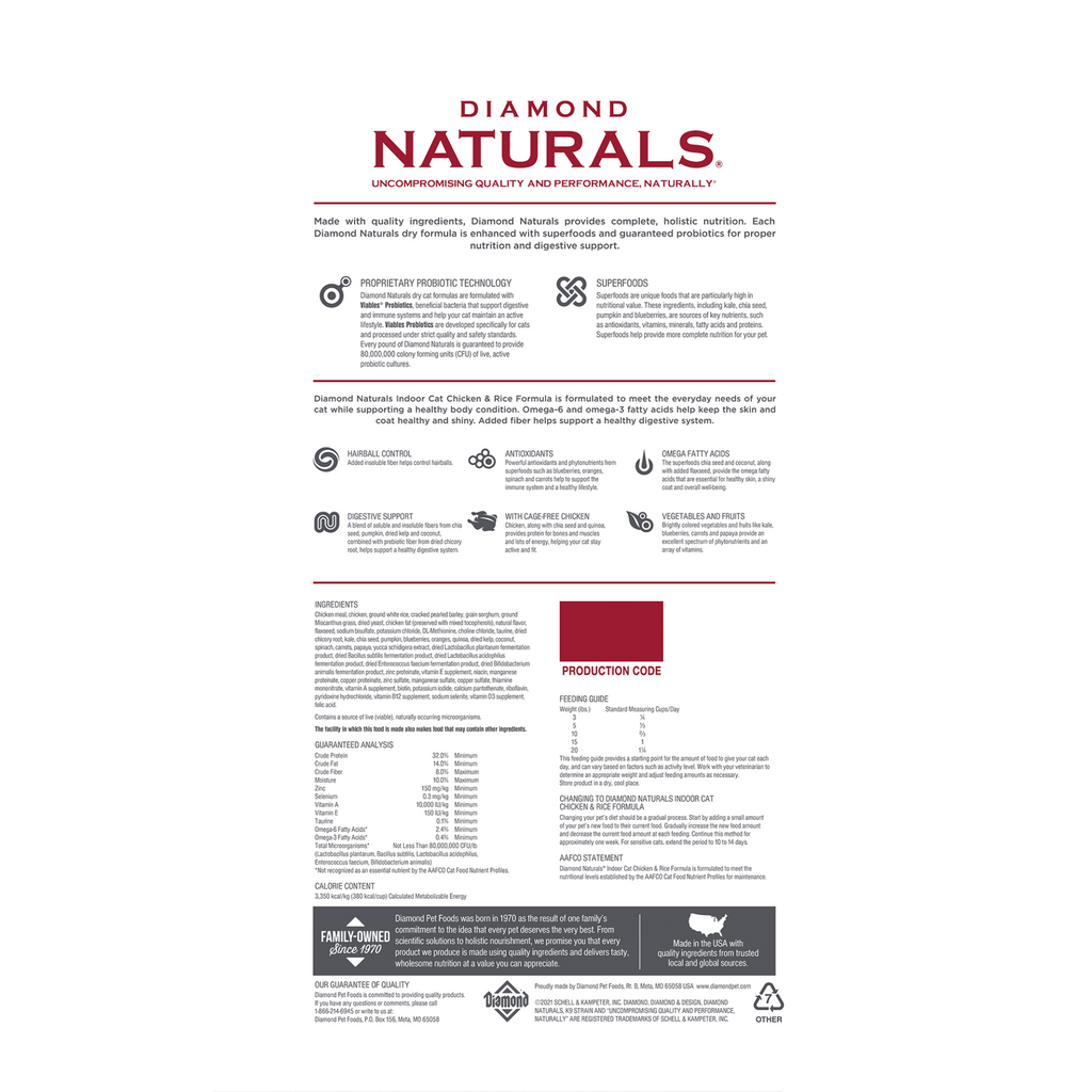 DIAMOND Naturals Indoor Cat Chicken & Rice Formula